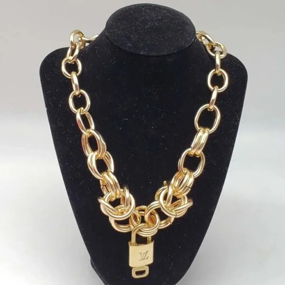 100% Auth Louis Vuitton Lock & Key with Unbranded Gold Plated Chain Necklace